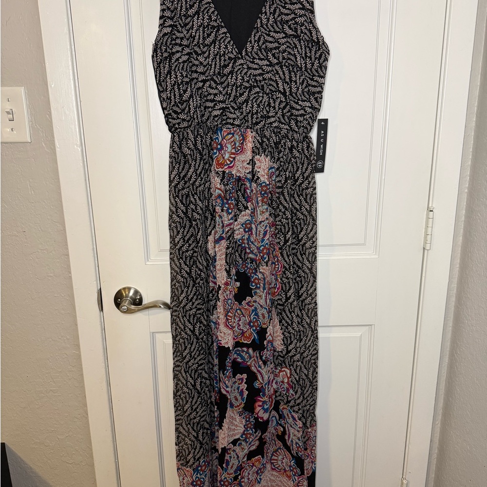 As U Wish Black and Multicolor Patterned Maxi Dress